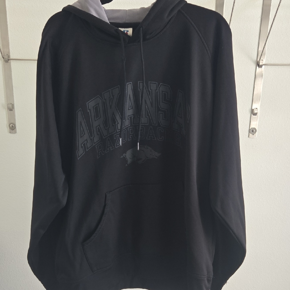 Russell Athletic Black Pullover Hoodie with Arkansas Razorbacks Logo